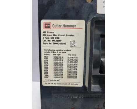 Cutler Hammer MA3800F Circuit Breaker 800 Amp Max Circuit Breaker 2600D43G02