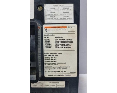 Cutler Hammer MA3800F Circuit Breaker 800 Amp Max Circuit Breaker 2600D43G02