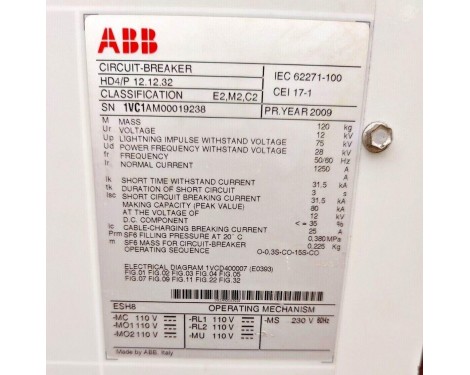 ABB HD4 Circuit Breaker HD4/P 12.12.32 / 1250 A