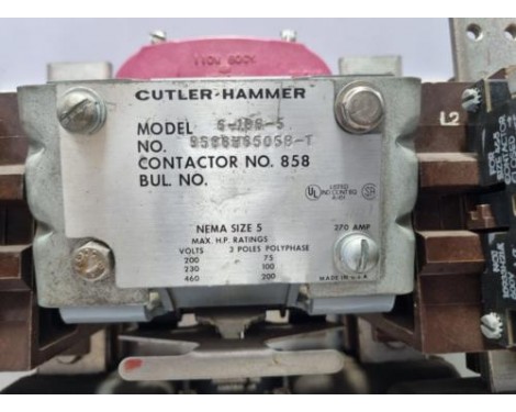 Cutler Hammer 6-186-5 Starter Contactor 9586H6505B-T Contactor No.858 NEMA SIZE5